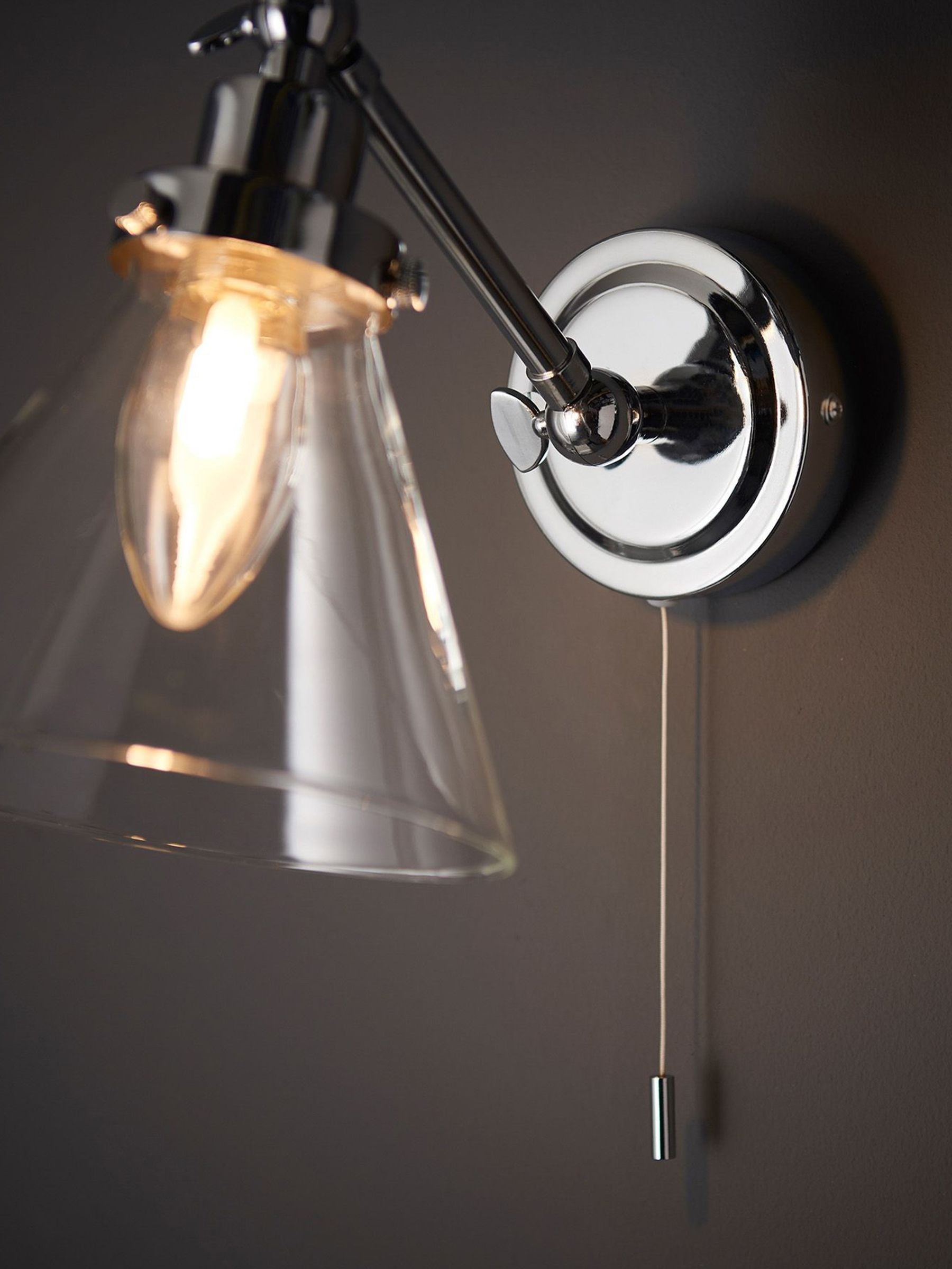 Gallery Home chrome wall light with clear glass shade - British product