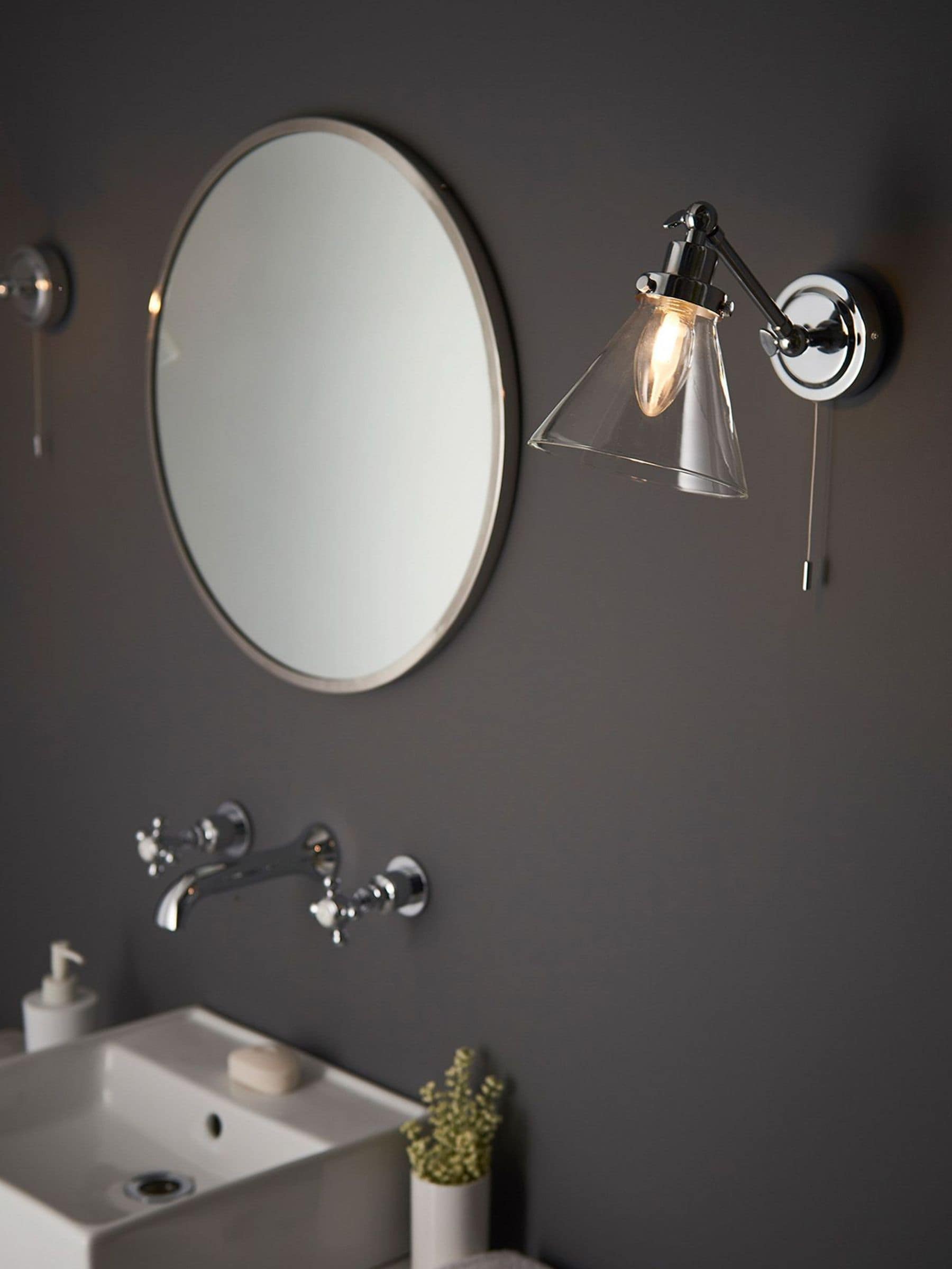 Gallery Home chrome wall light with clear glass shade - British product