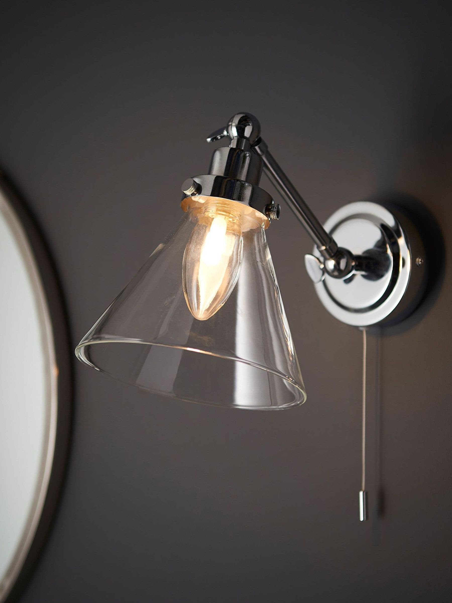 Gallery Home chrome wall light with clear glass shade - British product