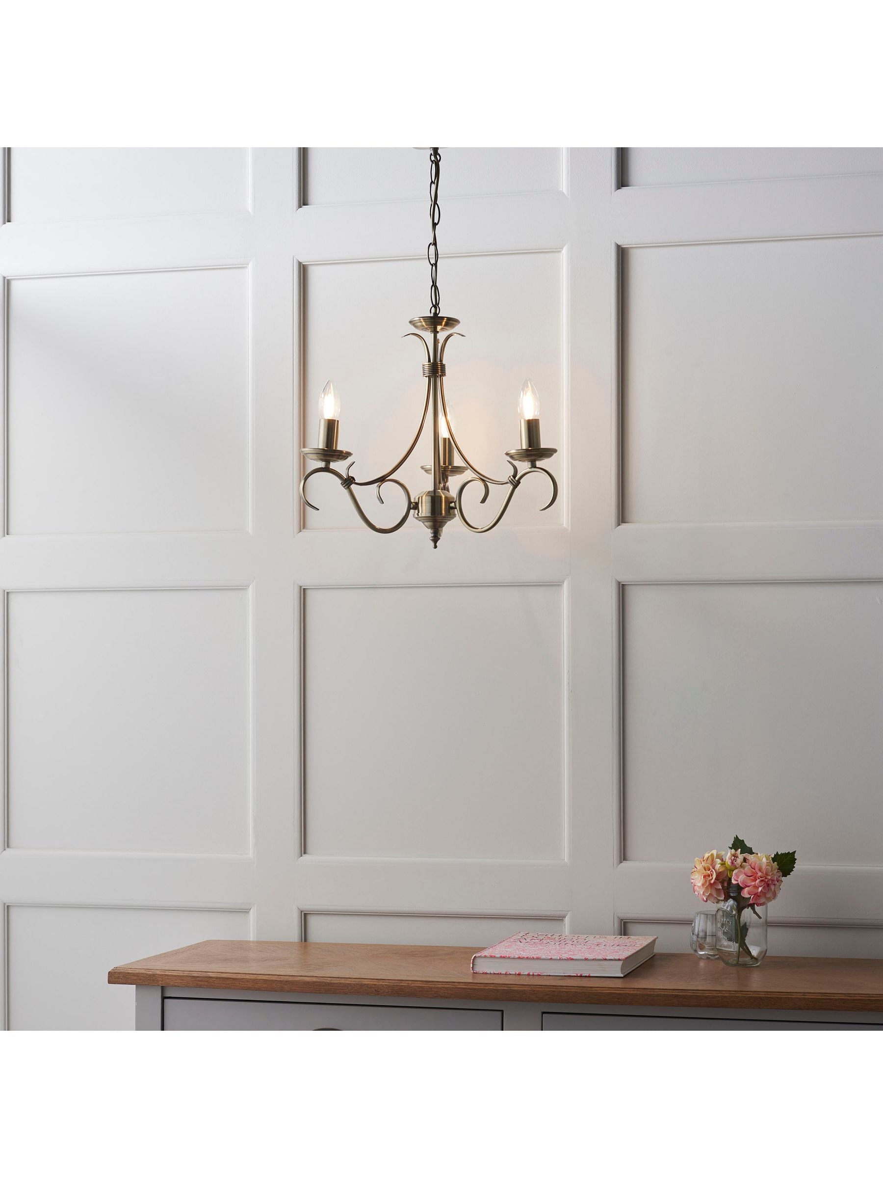 Gallery Home antique brass Banff 3 bulb pendant light, UK version