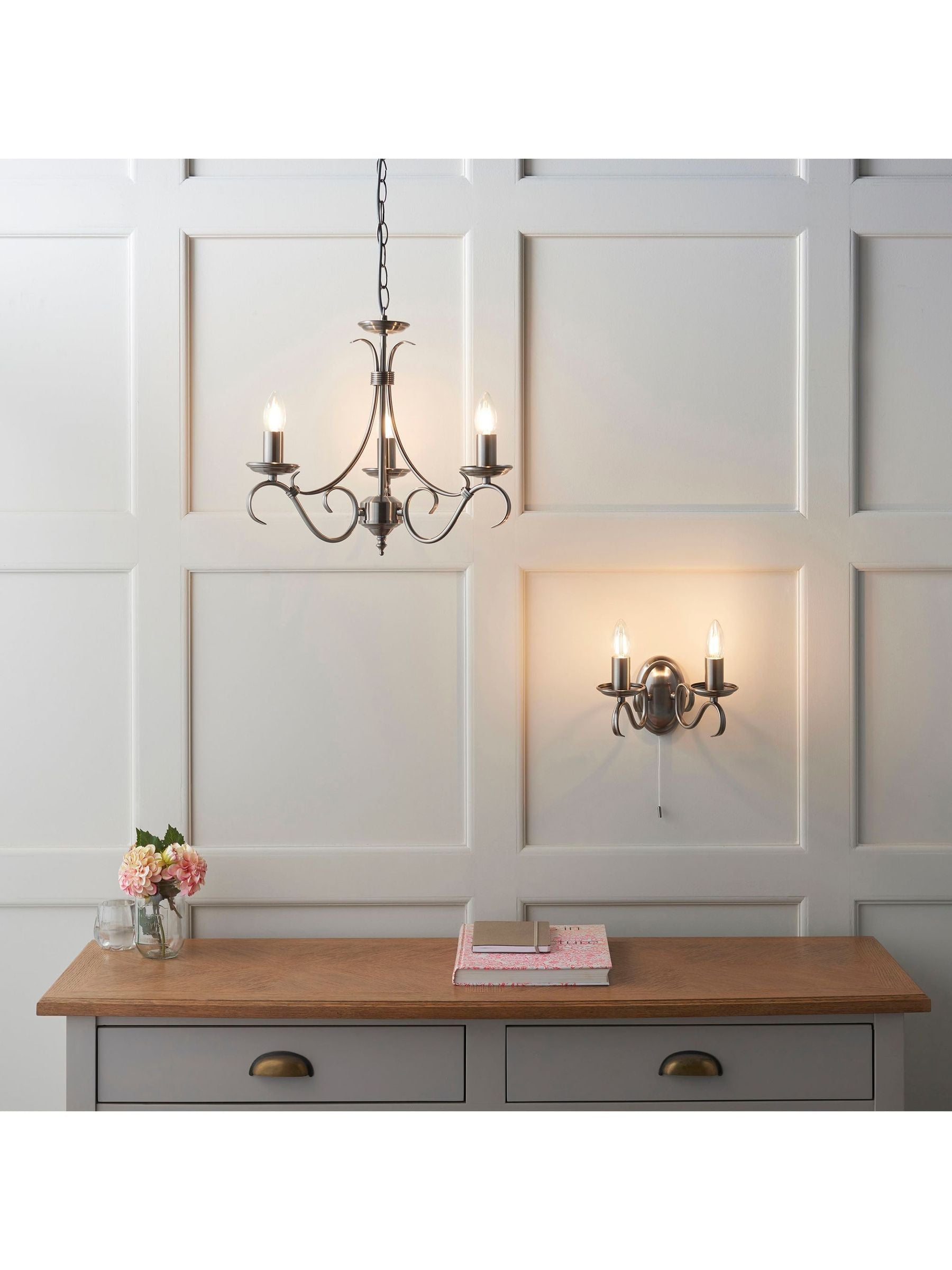 Gallery Home antique brass Banff 3 bulb pendant light, UK version