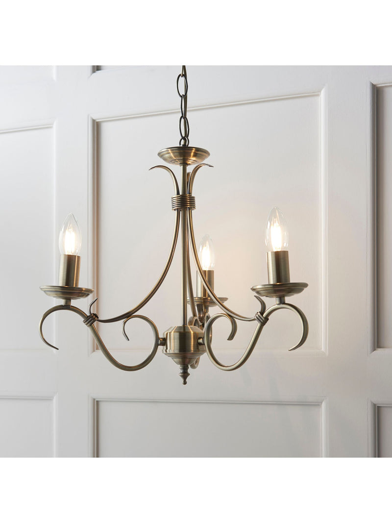 Gallery Home antique brass Banff 3 bulb pendant light, UK version