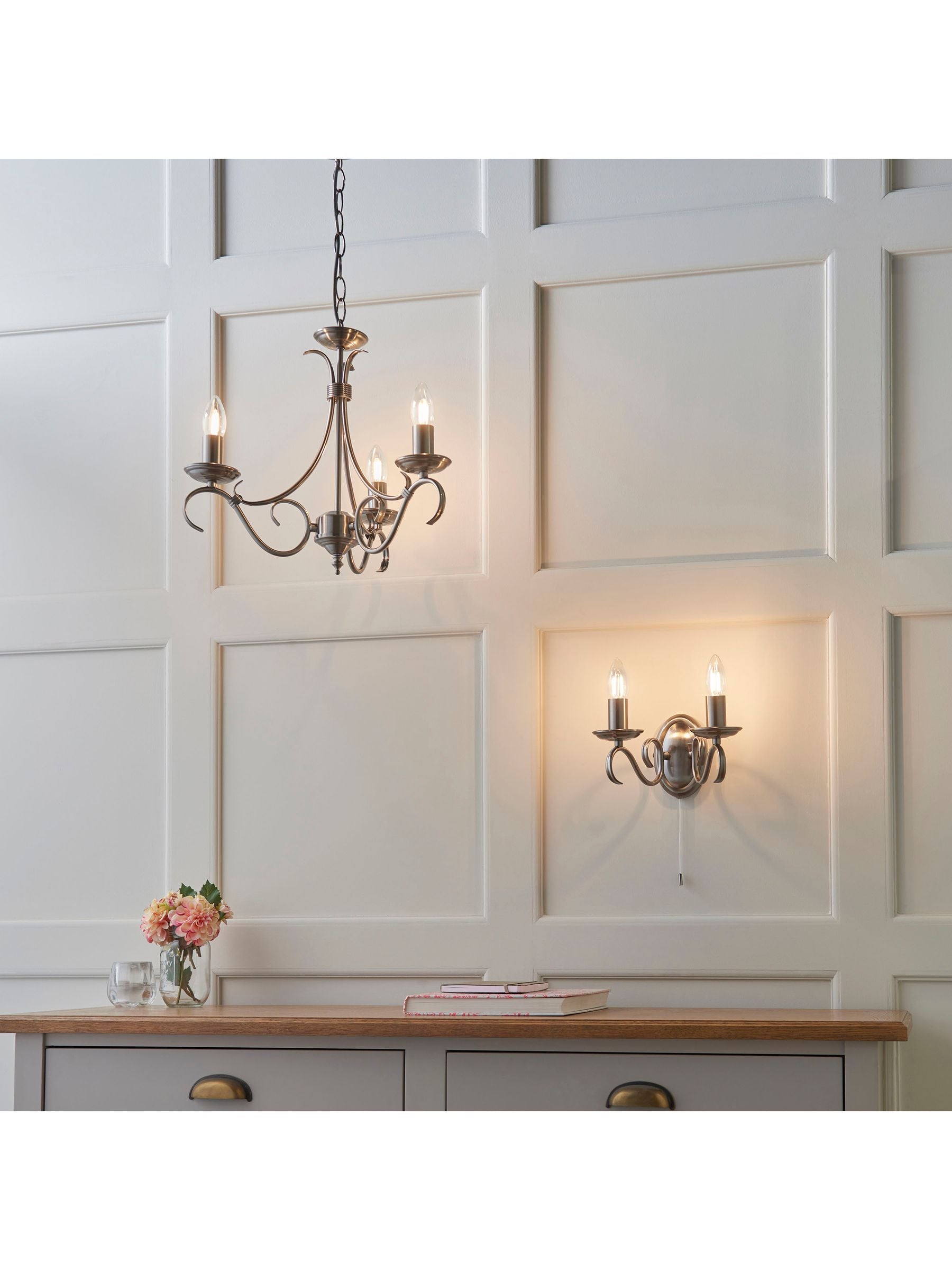 Gallery Home antique brass Banff 3 bulb pendant light, UK version