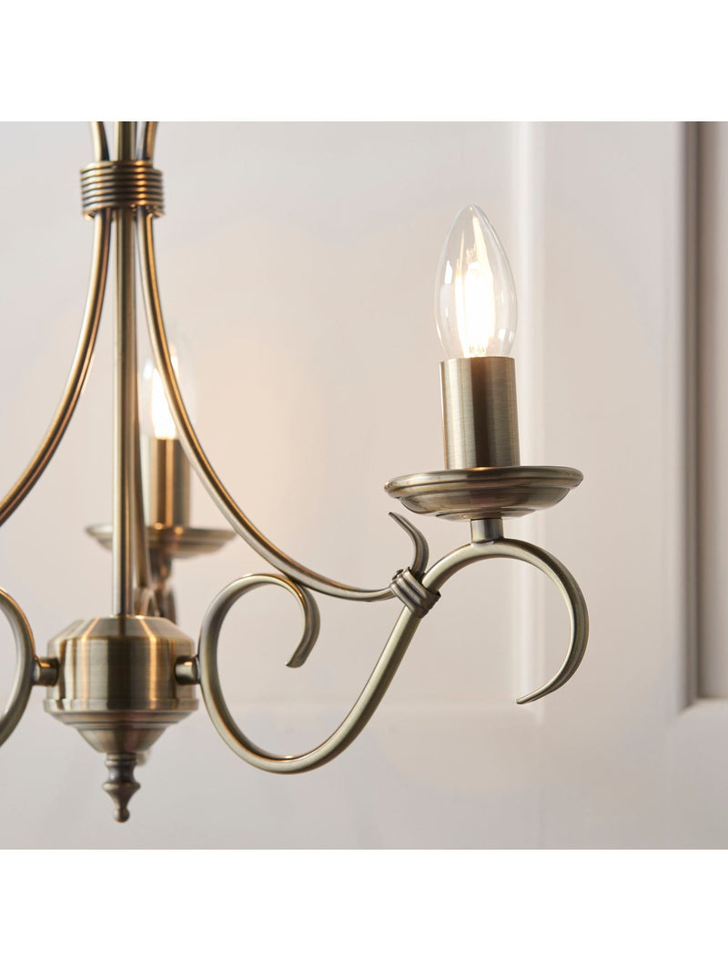 Gallery Home antique brass Banff 3 bulb pendant light, UK version