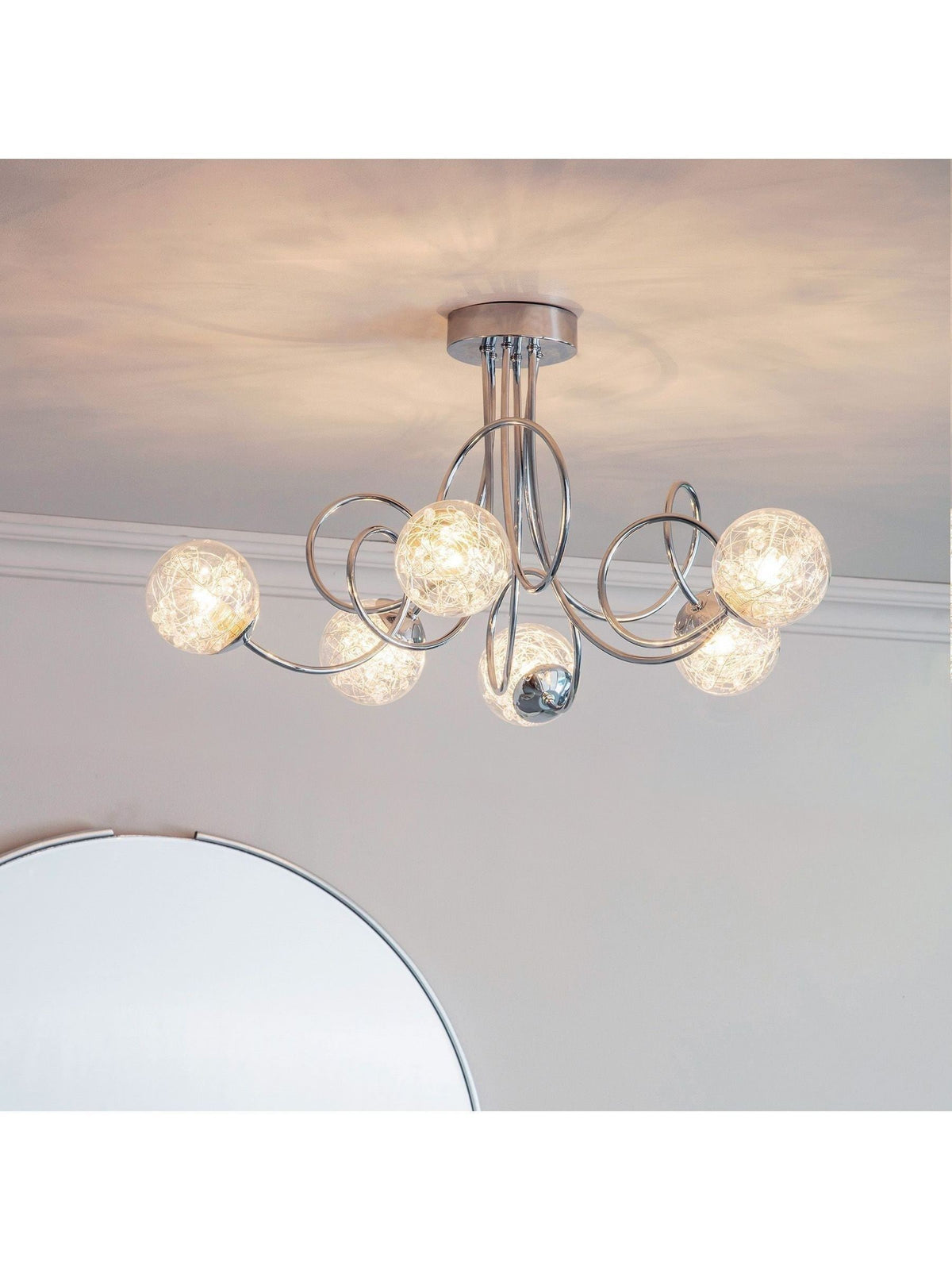 Gallery Home chrome 6 light flush ceiling light (British brand)