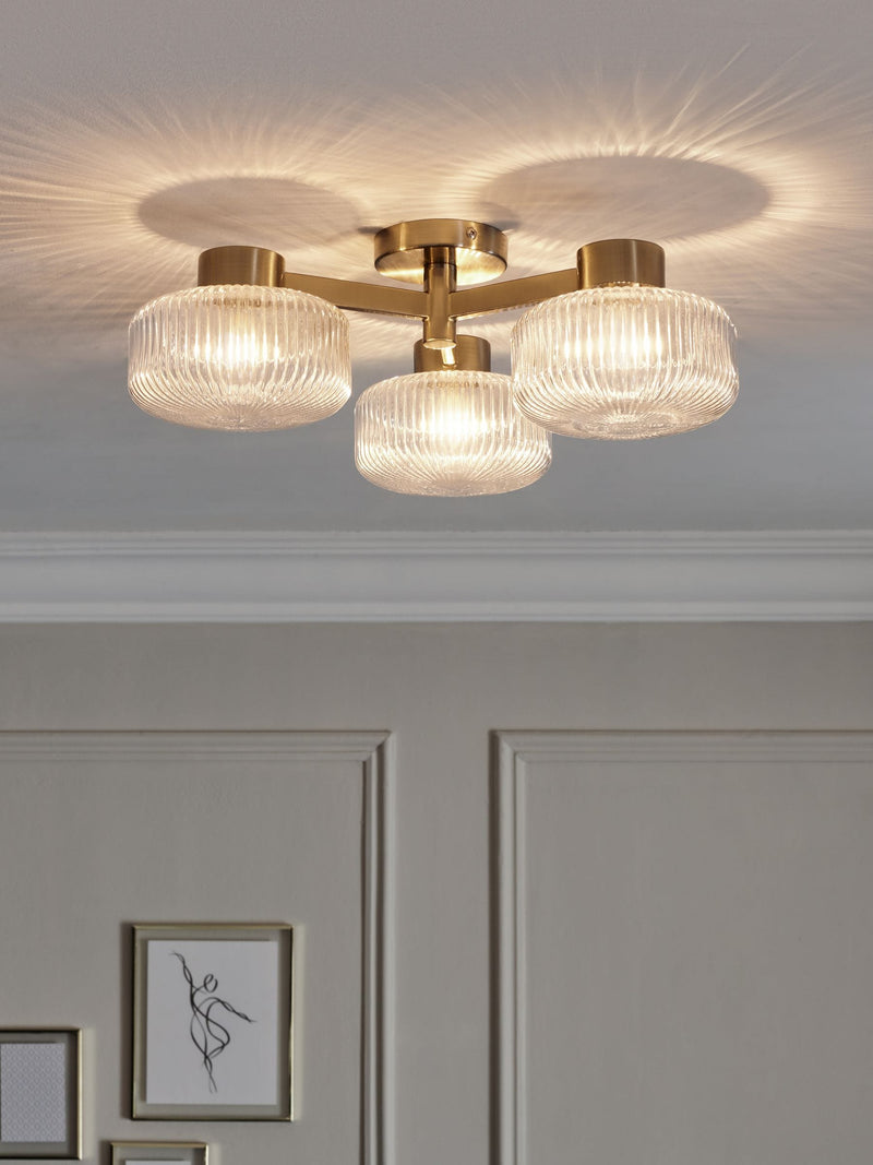 Brass Lexington 3 Light Flush Fitting Ceiling Light