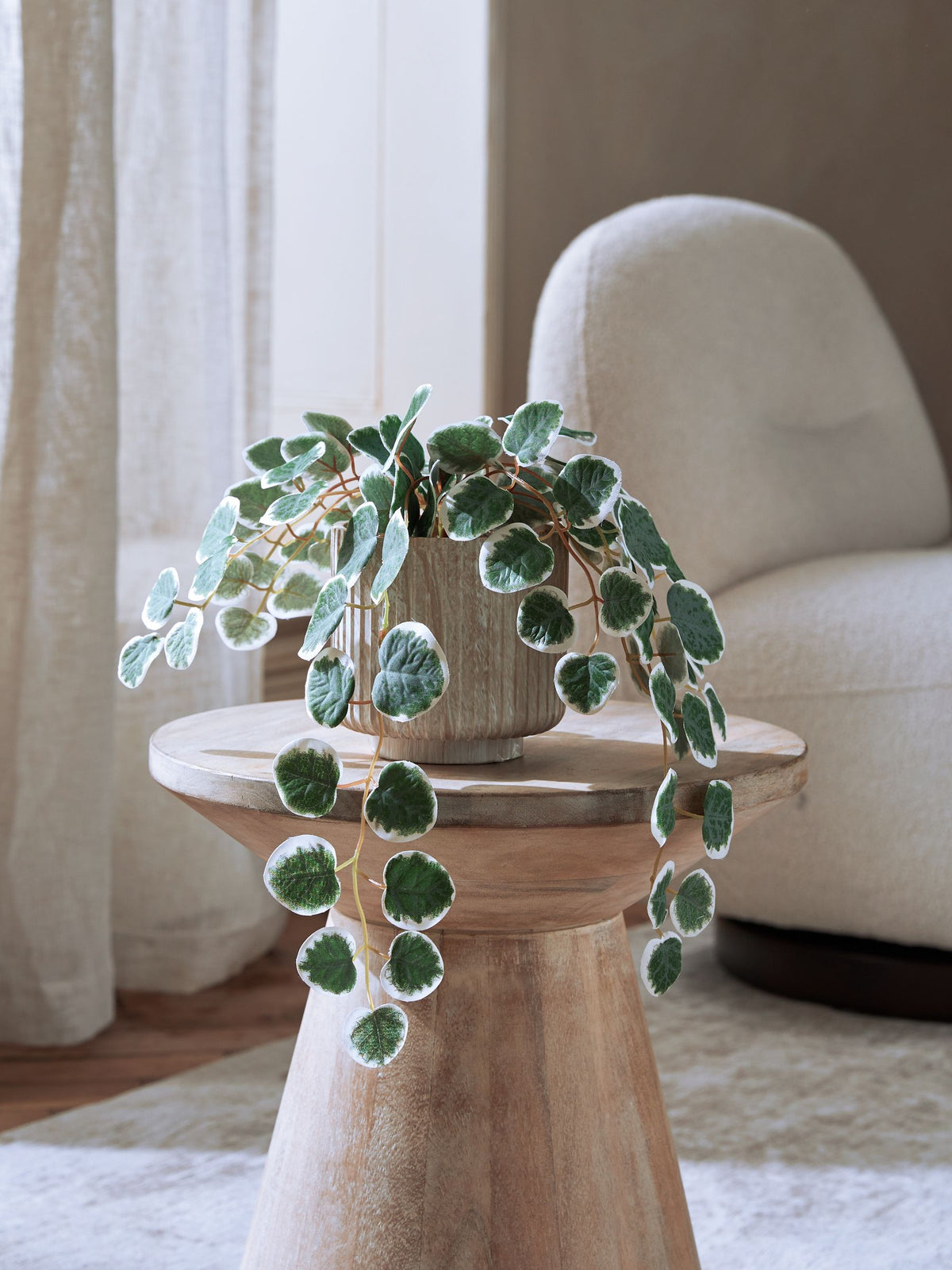 Green Artificial Trailing Eucalyptus In Marble Effect Pot