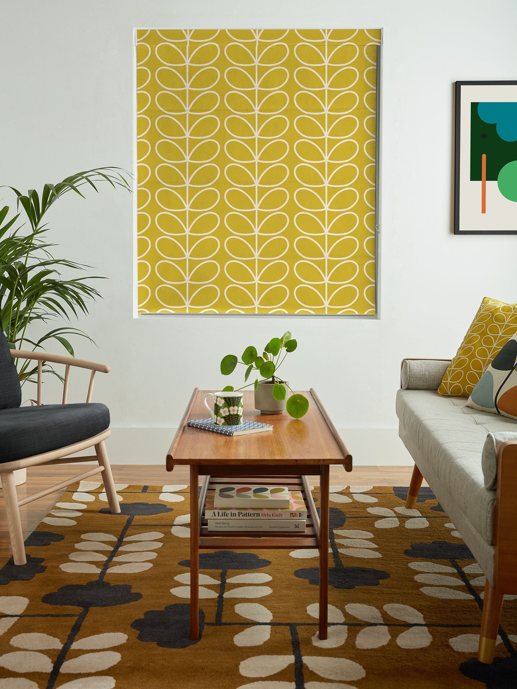 Orla Kiely sunflower Linear Stem Roman blind, imported from the UK
