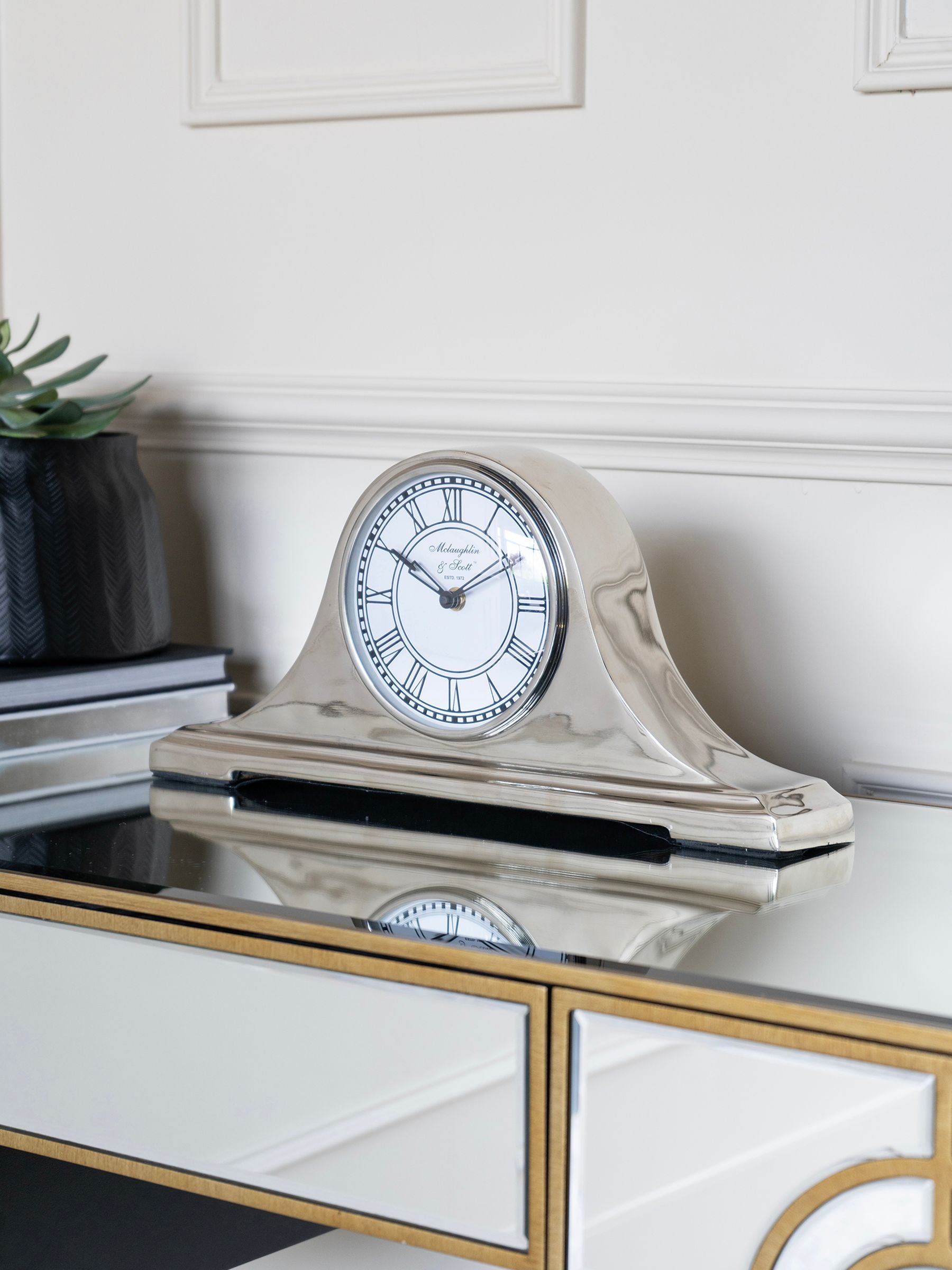 Libra Silver Retro Carriage Mantel Clock