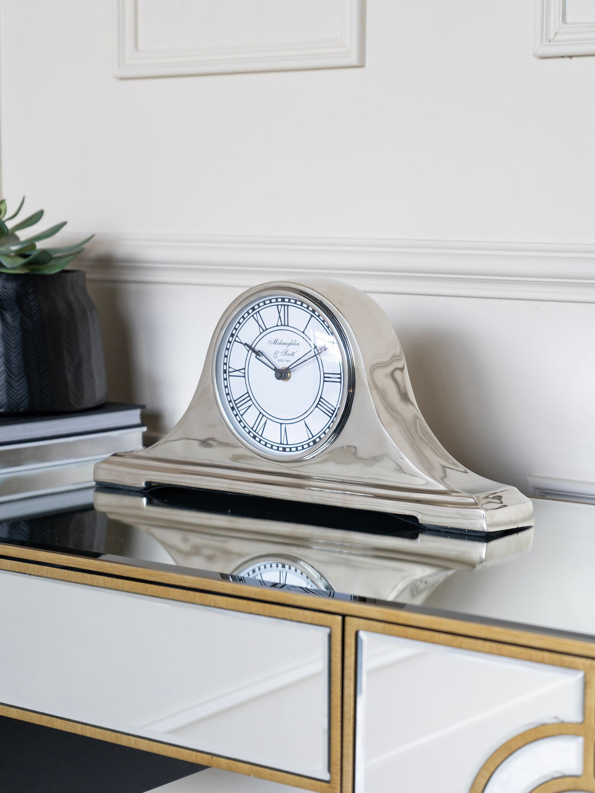 Libra Silver Retro Carriage Mantel Clock