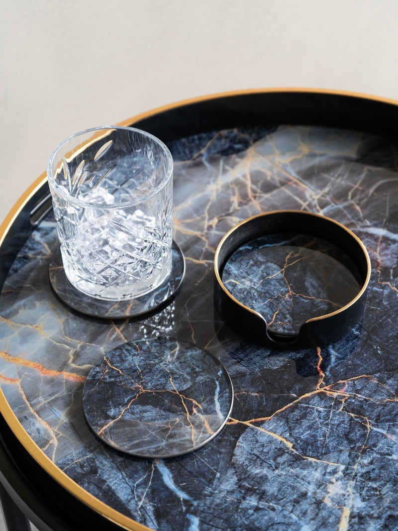 Libra Interiors Black/Gold Vesuvius coasters set of 4, UK version