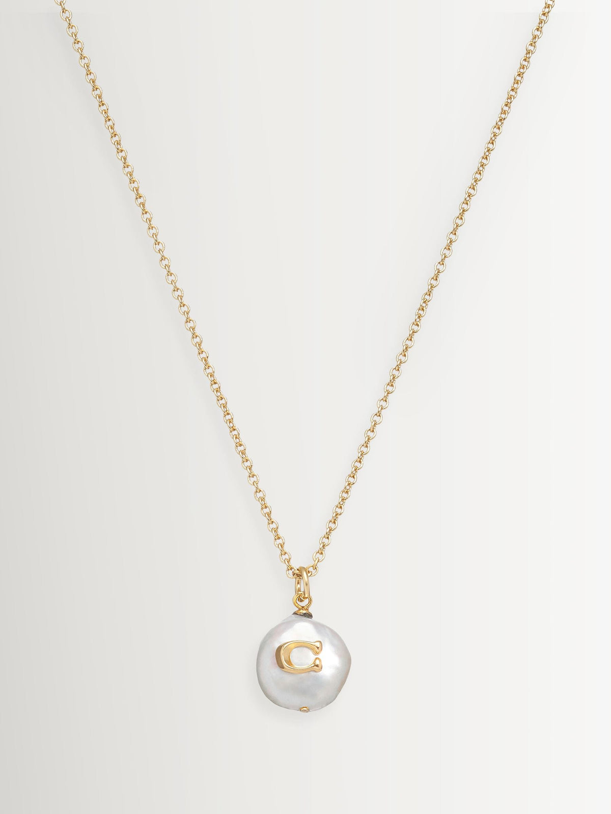 COACH Gold Tone Signature Coin Pearl Pendant Necklace - British product