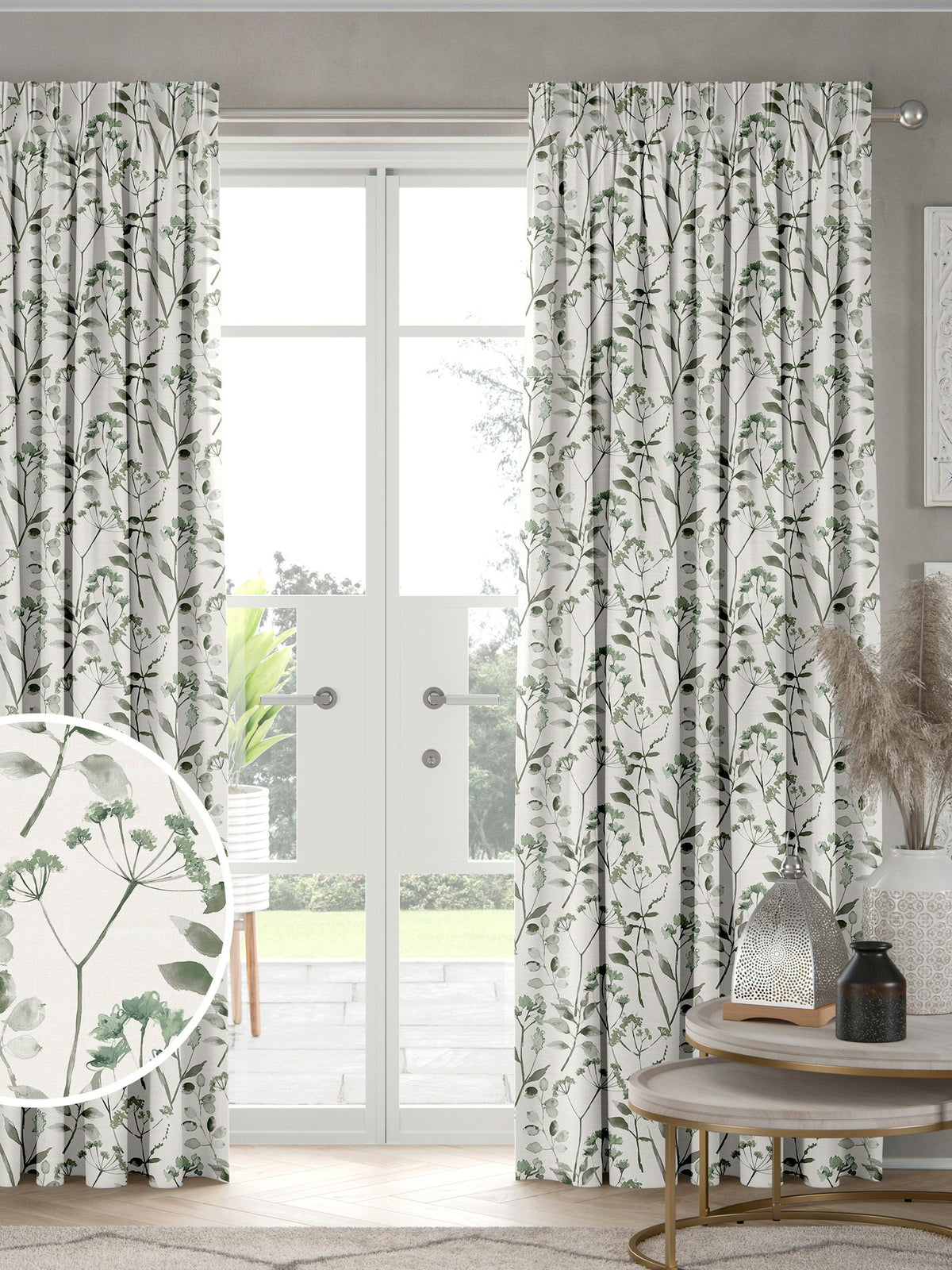 Next sage green Isla floral curtains - British product