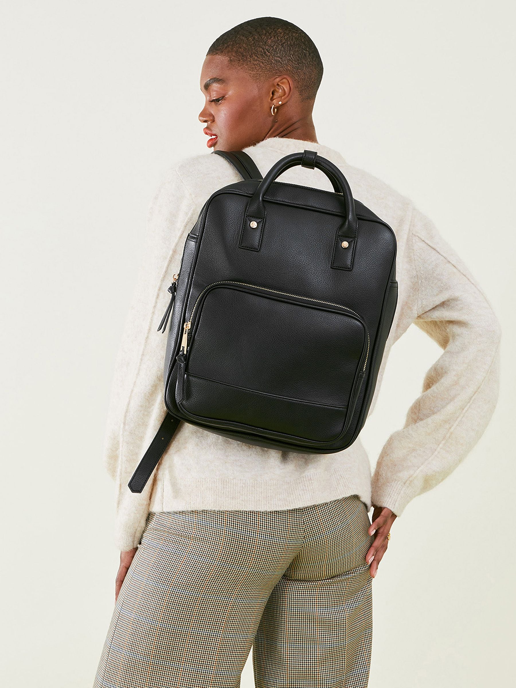Accessorize black faux leather top handle backpack 35cm - British product