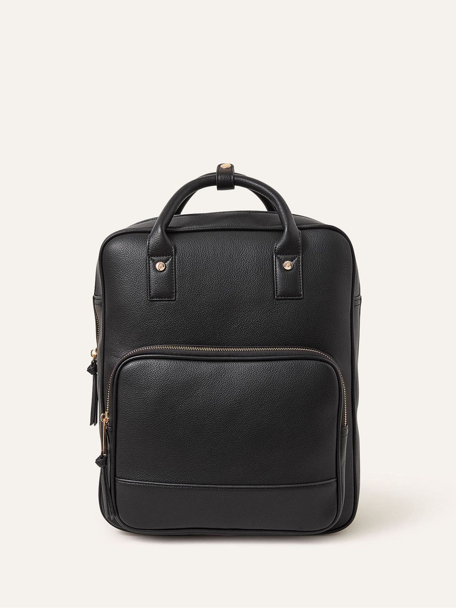 Accessorize black faux leather top handle backpack 35cm - British product