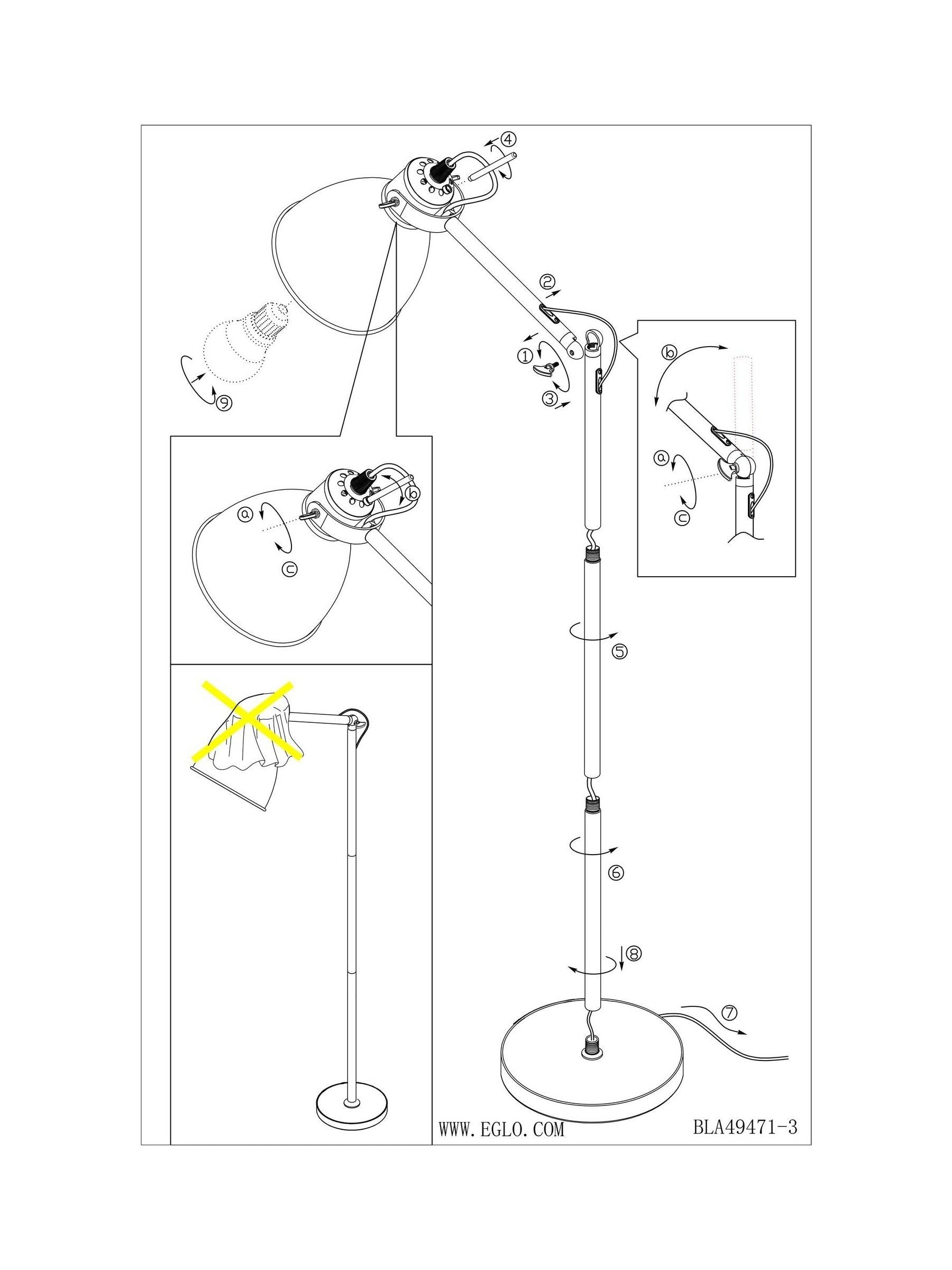 Eglo Priddy black steel adjustable floor lamp, UK version