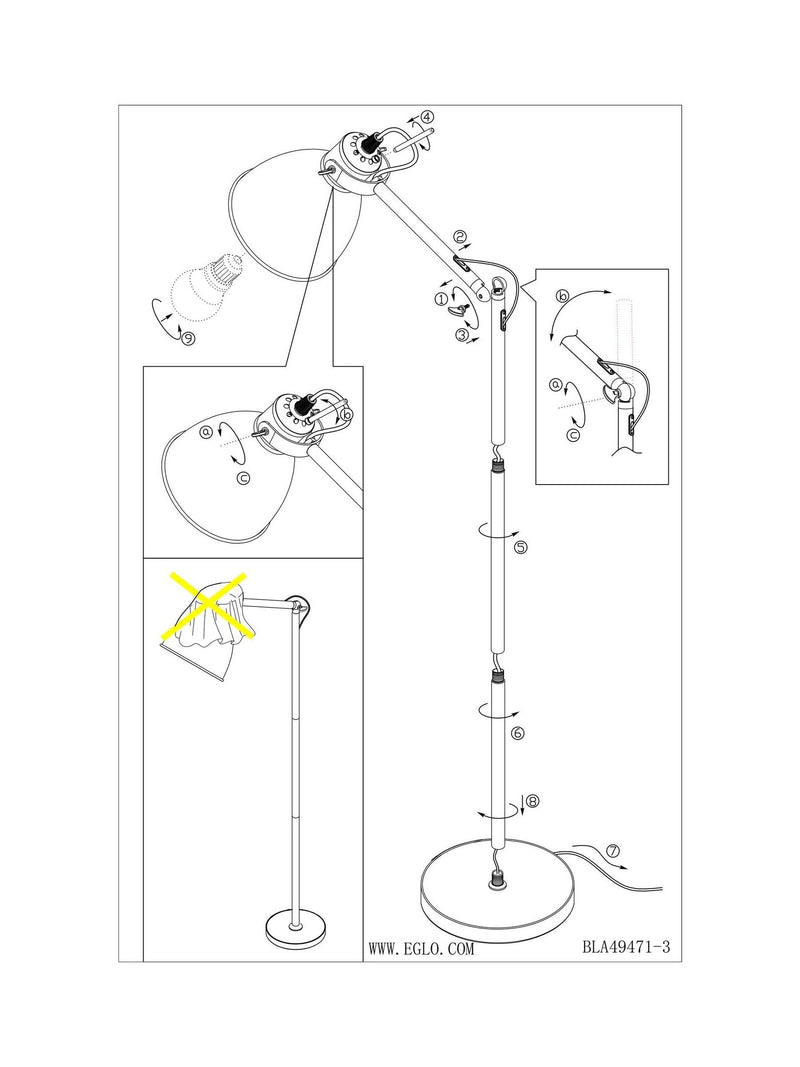 Eglo Priddy black steel adjustable floor lamp, UK version