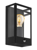 Eglo Alamonte black steel outdoor wall light, imported from the UK