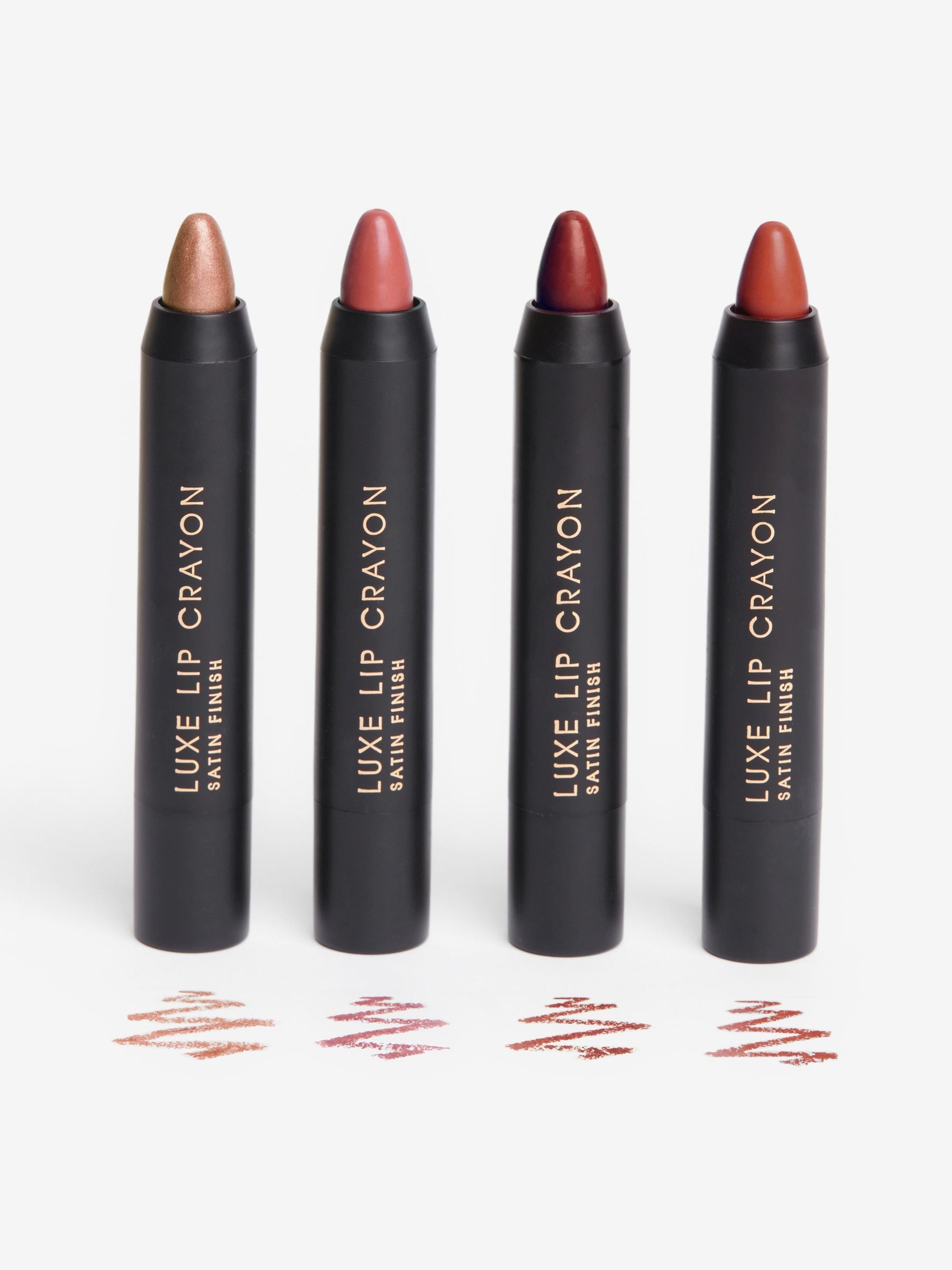 Luxe lip crayon set with four metallic shades (British brand)