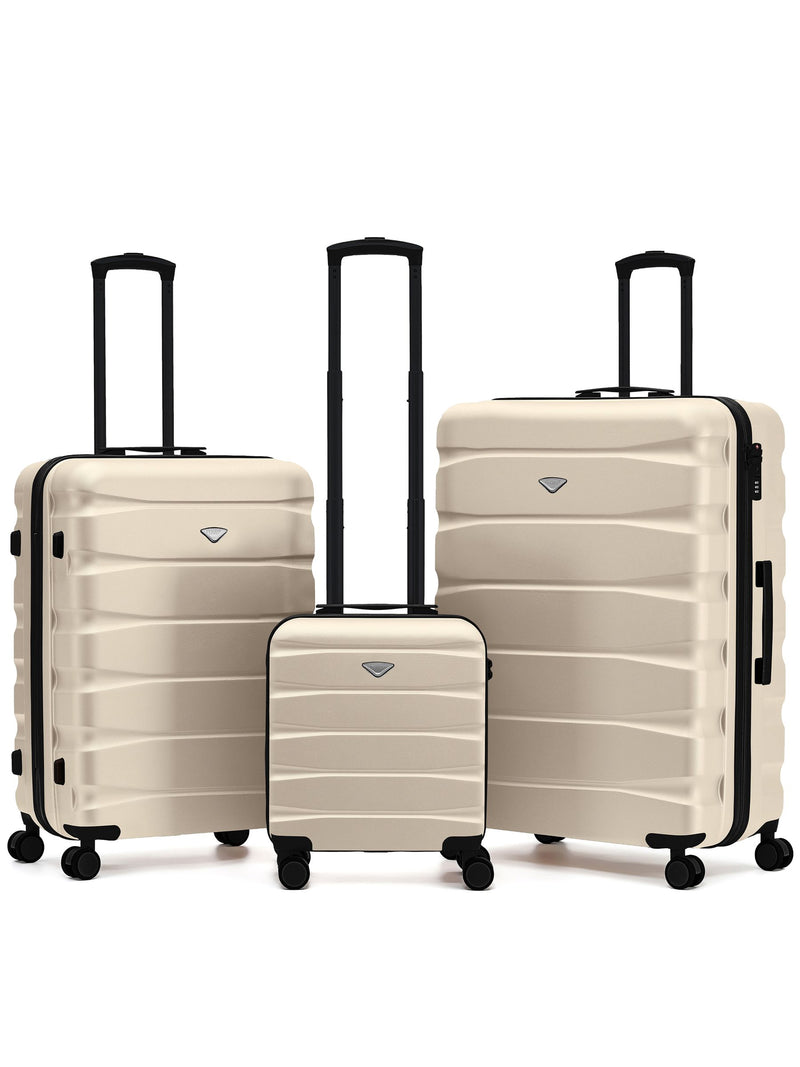 Flight Knight Pastel Cream 3-Piece Lightweight Luggage Set with Cabin Carry On (45x36x20cm)