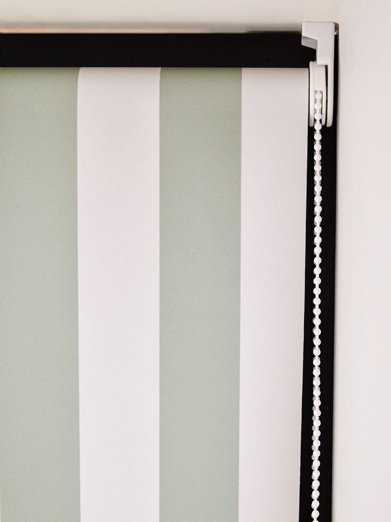 Green/white stripe blackout roller blind, ready made (British brand)