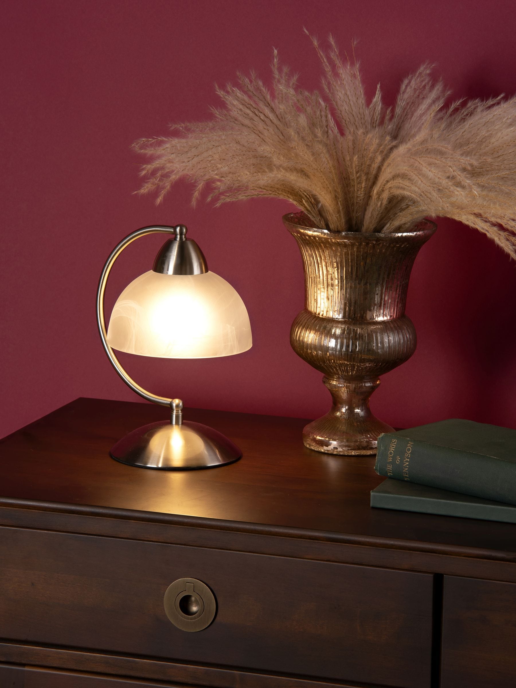 Dar Lighting Saxby satin touch table lamp alabaster glass shade (British brand)