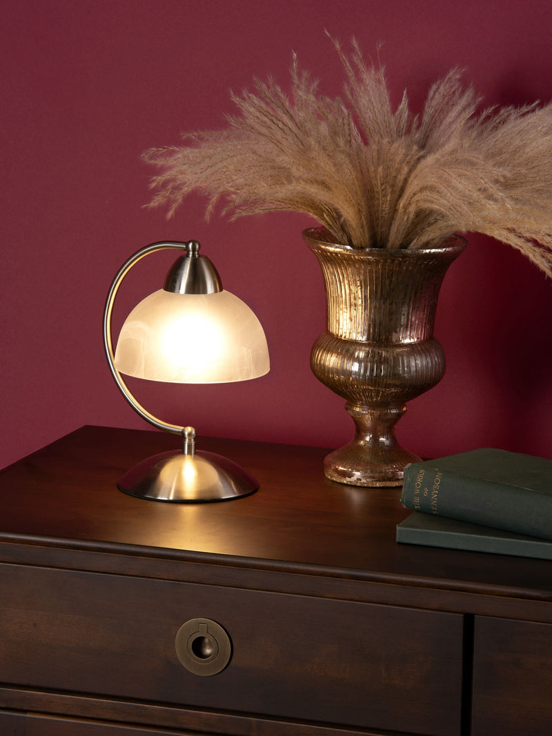 Dar Lighting Saxby satin touch table lamp alabaster glass shade (British brand)