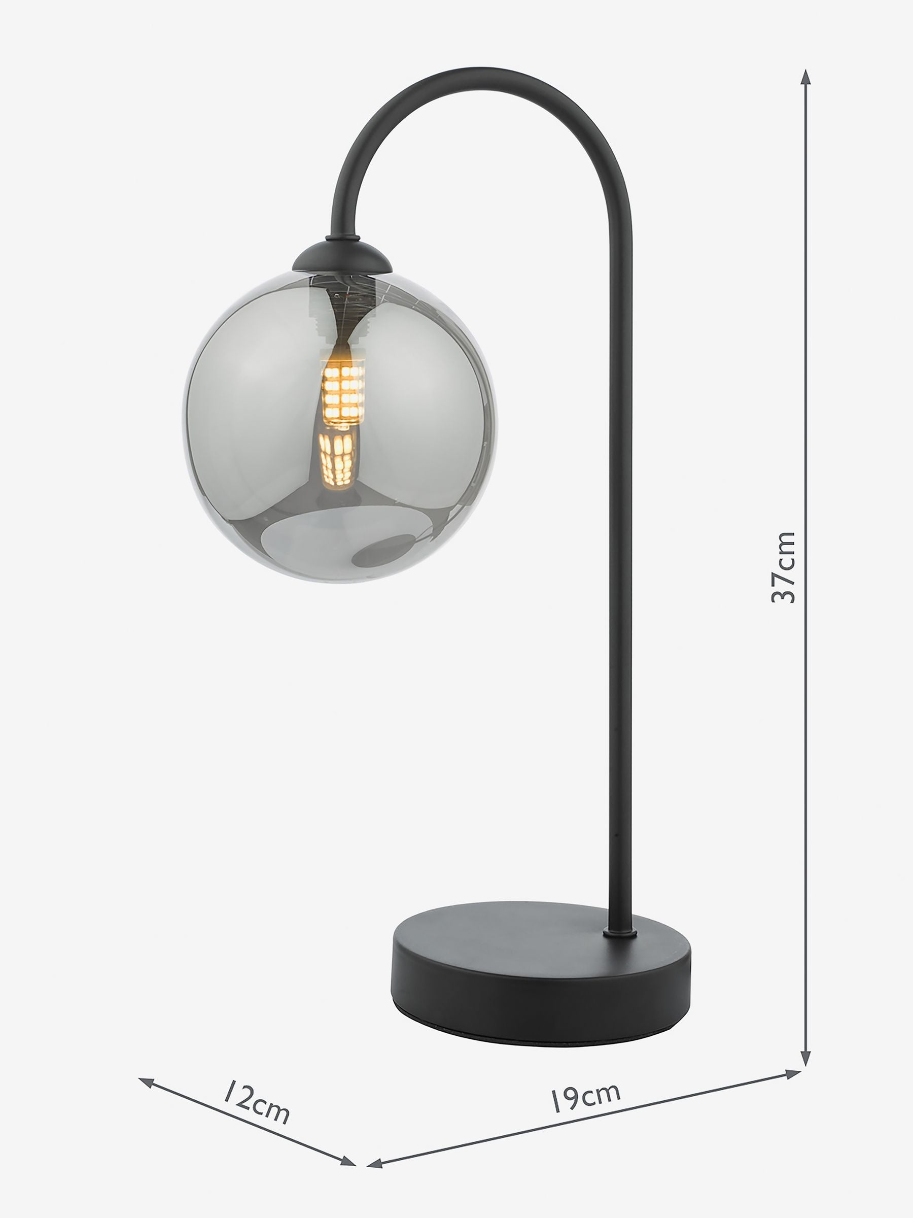 Dar Lighting Eisse touch table lamp smoked glass matt black - British product