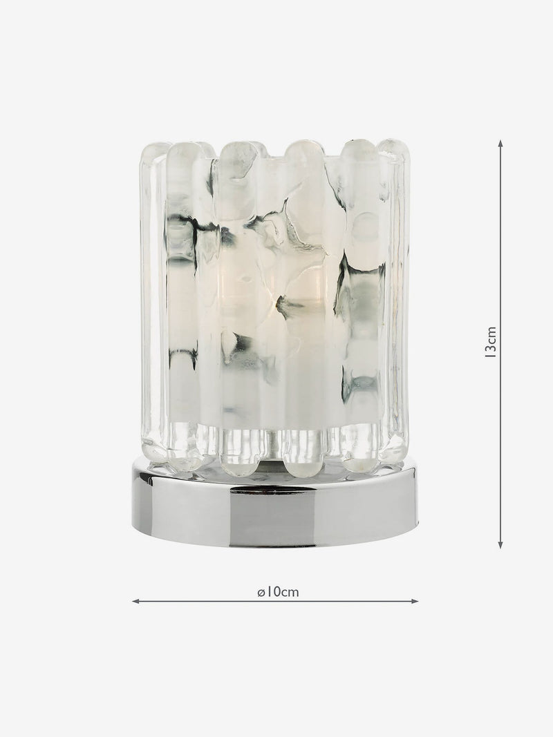 Dar Lighting Elf white glass touch table lamp H13cm, imported from the UK