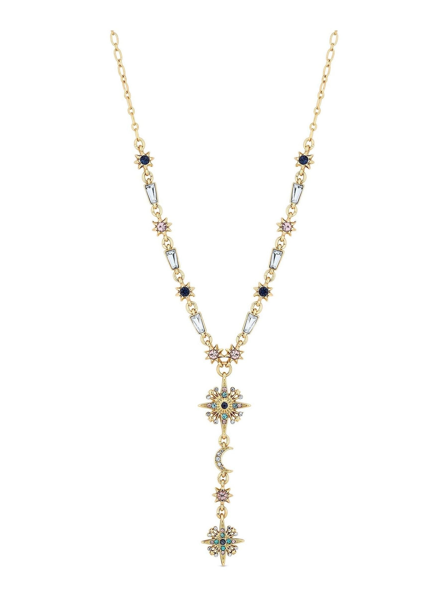 Mood gold tone multi coloured celestial Y necklace, imported from the UK