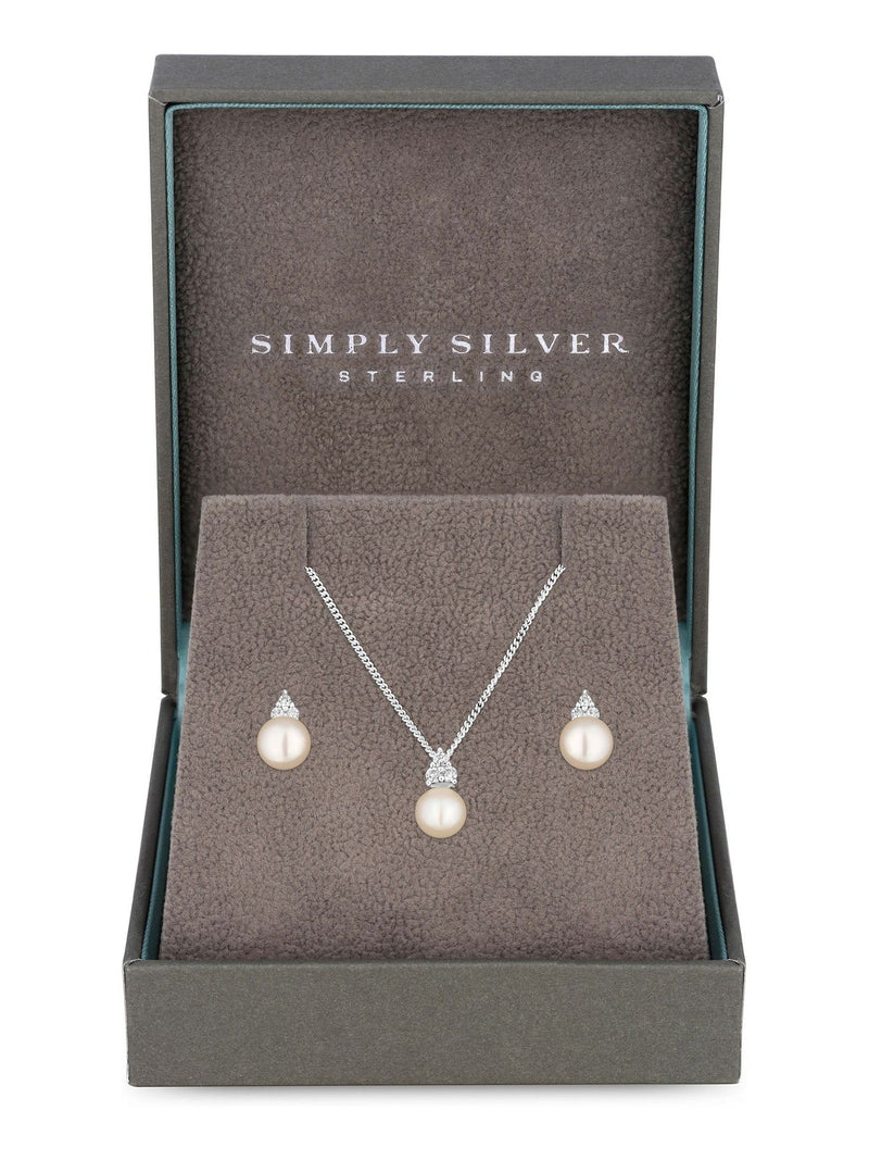 925 Sterling Silver Freshwater Pearl Necklace and Earrings Set with Gift Box