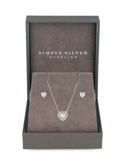 Next Sterling Silver Cubic Zirconia Halo Heart Earrings and Pendant Set - Gift Boxed- Buy online at McGrocer