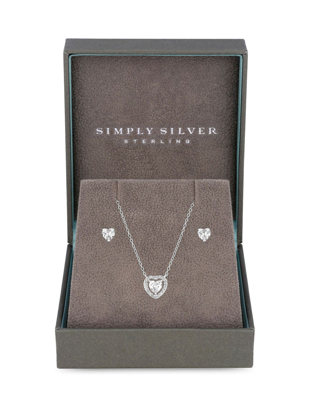 Sterling Silver Cubic Zirconia Halo Heart Earrings and Pendant Set - Gift Boxed
