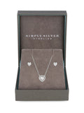 Sterling Silver Cubic Zirconia Halo Heart Earrings and Pendant Set - Gift Boxed