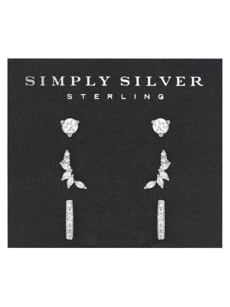 Simply Silver sterling silver cubic zirconia climber earrings pack of 3 (British brand)