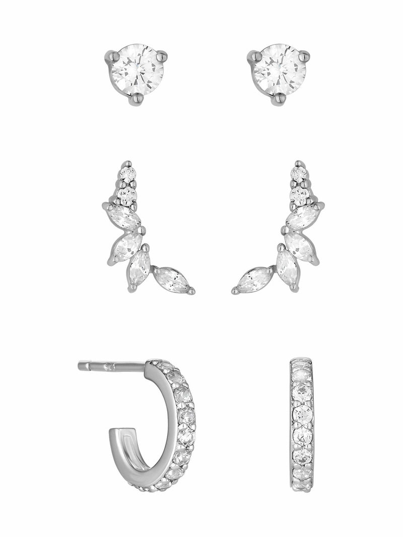 Simply Silver sterling silver cubic zirconia climber earrings pack of 3 (British brand)