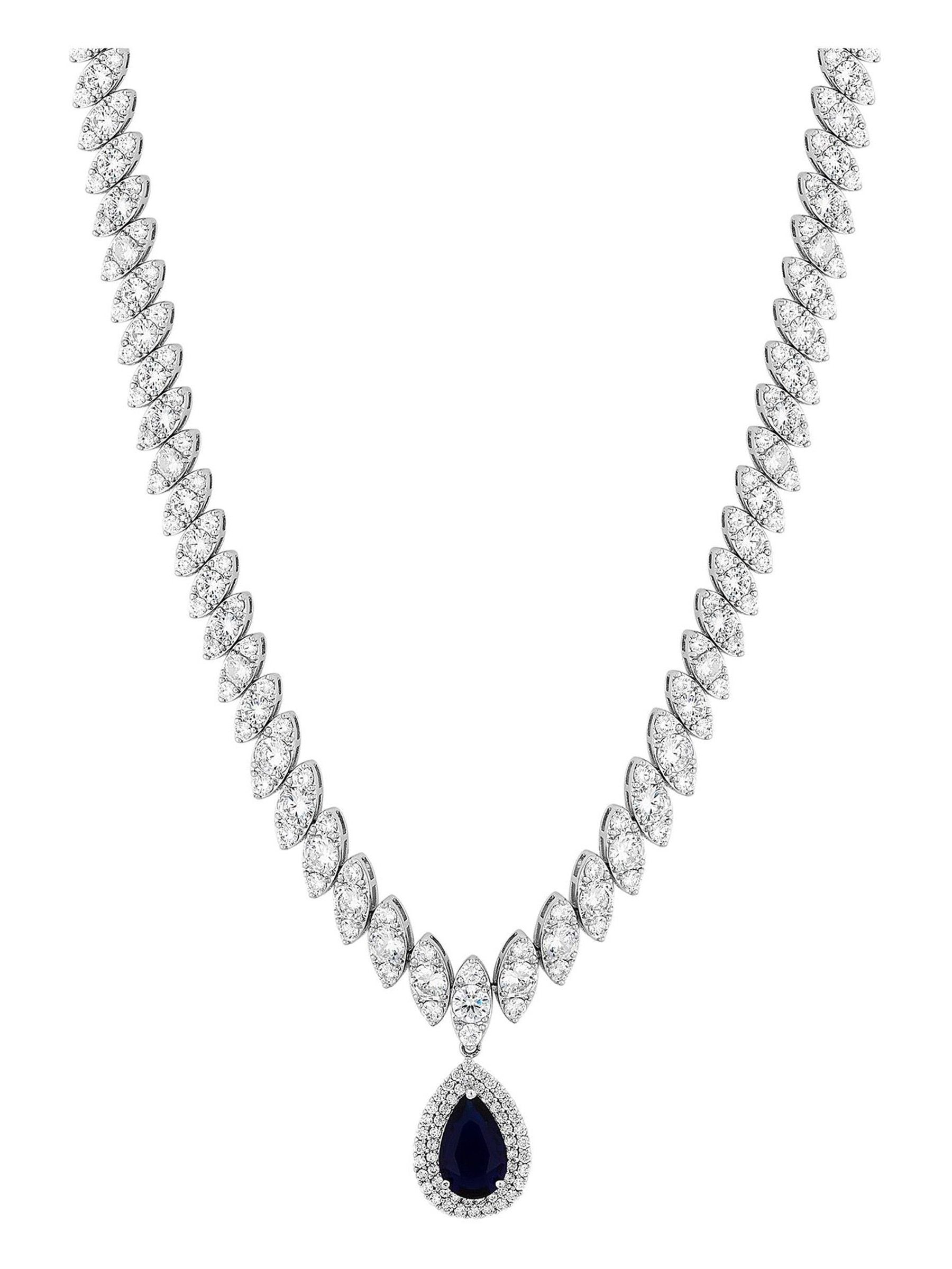Jon Richard blue rhodium plated cubic zirconia statement necklace, UK version