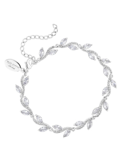 Jon Richard Armband mit silberner Ton-Rhodium-Beschichtung und Pavé-Blatt-Wellenmuster