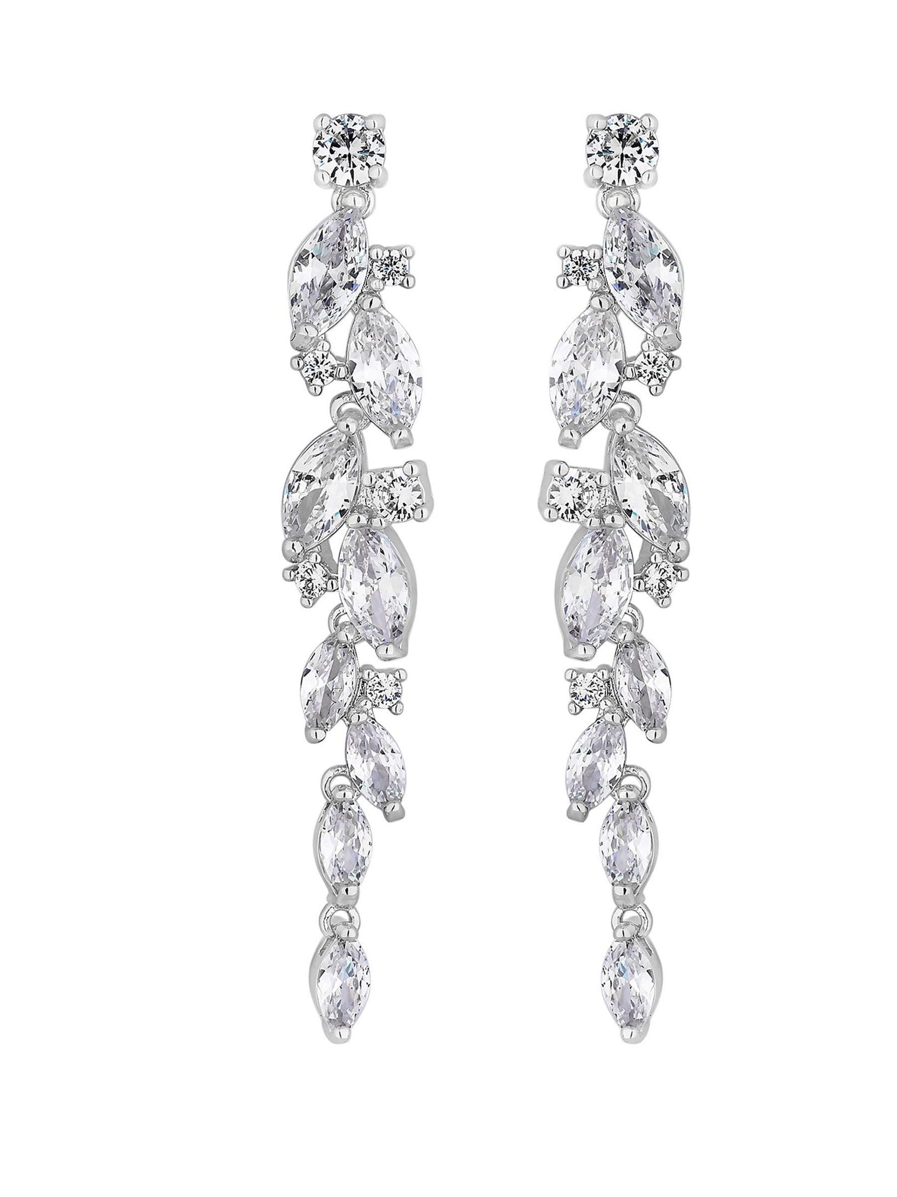 Jon Richard silver tone clear navette charlotte drop earrings, UK version