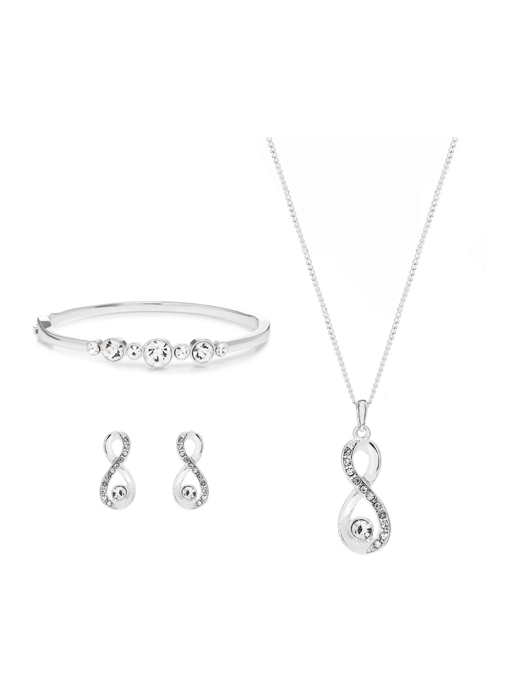 Jon Richard crystal infinity jewellery set silver tone, UK version