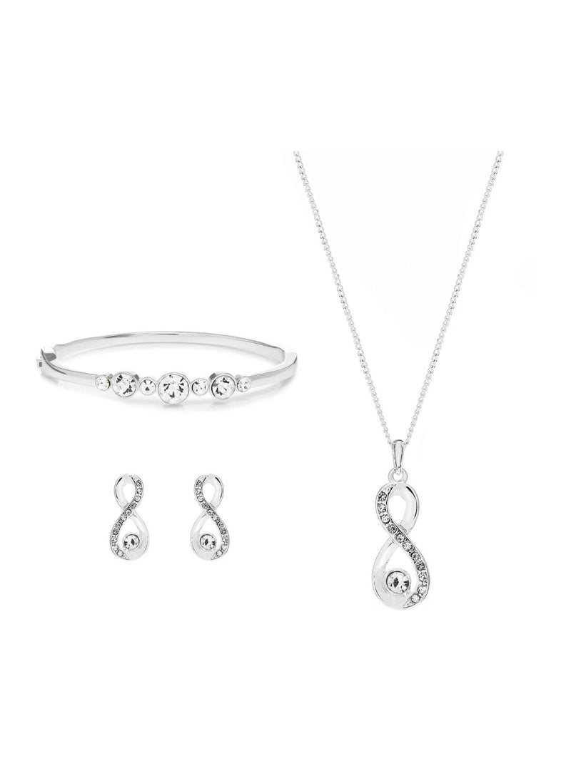 Jon Richard crystal infinity jewellery set silver tone, UK version