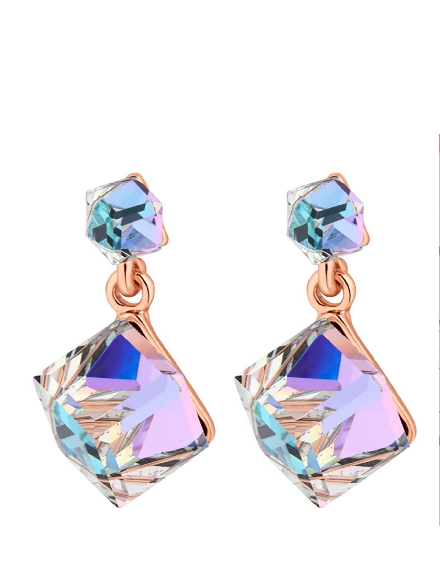 Jon Richard Rose Gold Plated Aurora Borealis Cube Drop Earrings