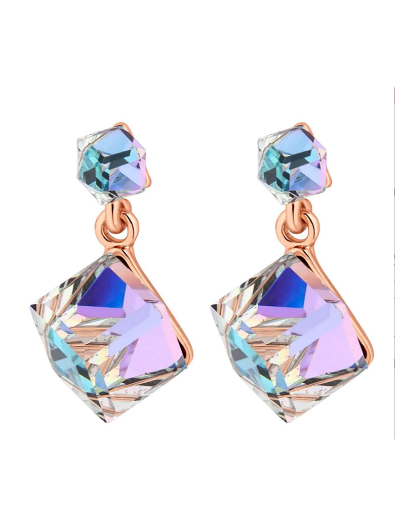 Jon Richard Rose Gold Plated Aurora Borealis Cube Drop Earrings