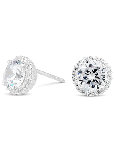 Boucles d'oreilles clous en argent sterling avec zircone cubique pavée sur le pourtour