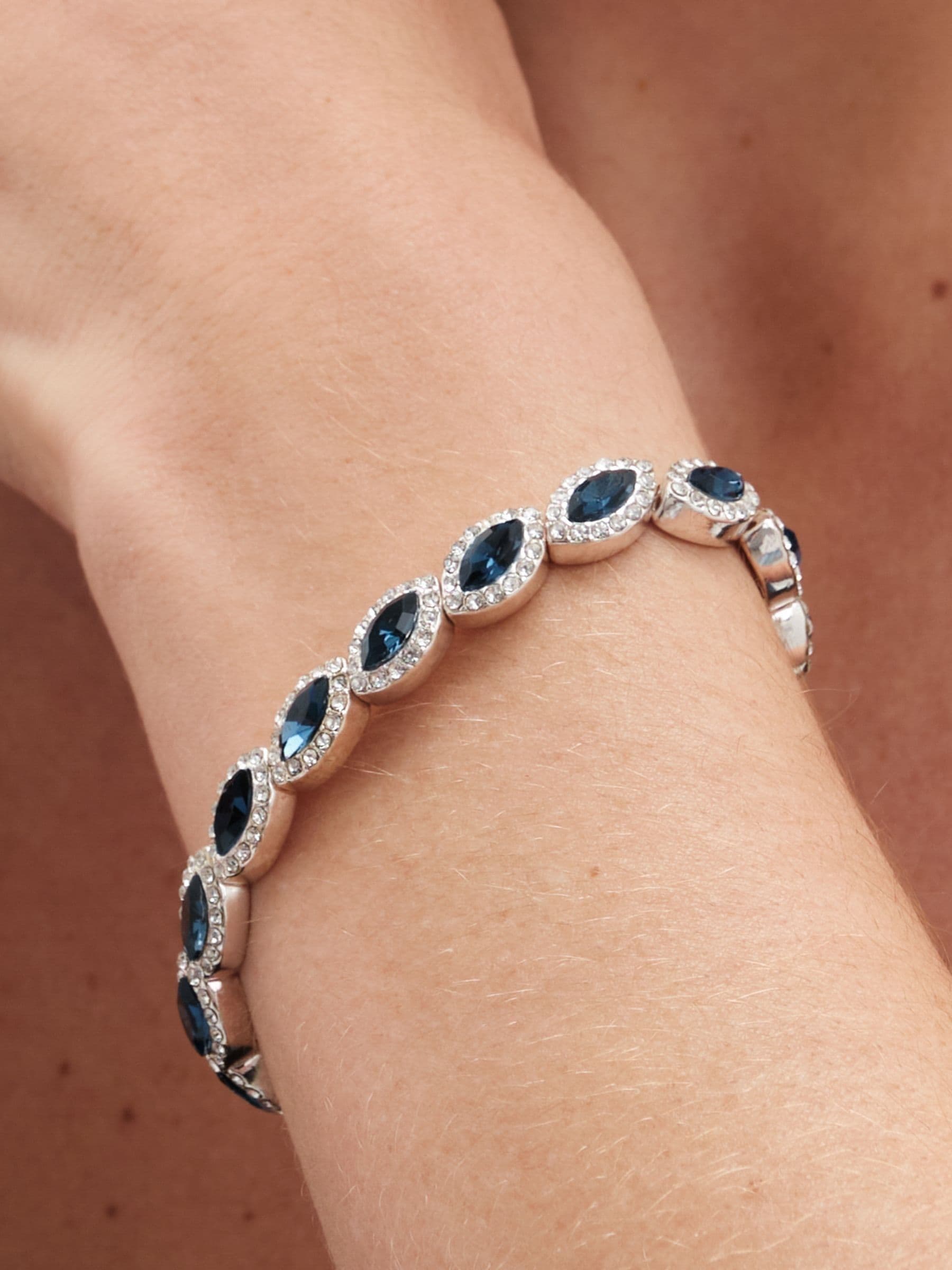 Jon Richard white silver tone crystal navette stretch bracelet 180mm, UK version