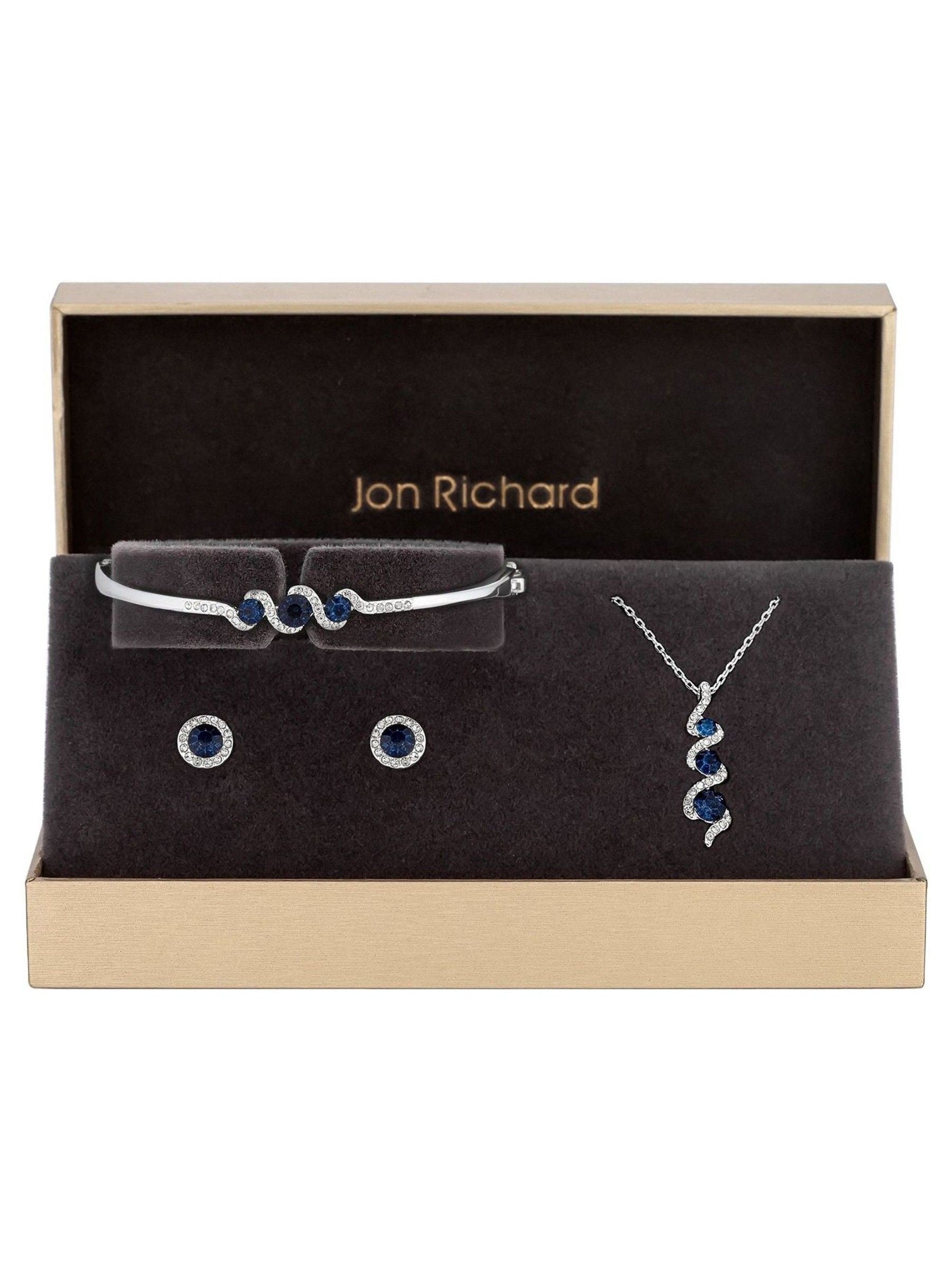 Jon Richard Silver Tone Sapphire And Crystal Twist Drop Trio Gift Boxed Set