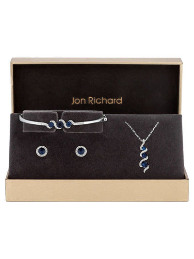 Next Jon Richard Silver Tone Sapphire And Crystal Twist Drop Trio Gift Boxed Set- Buy online at McGrocer