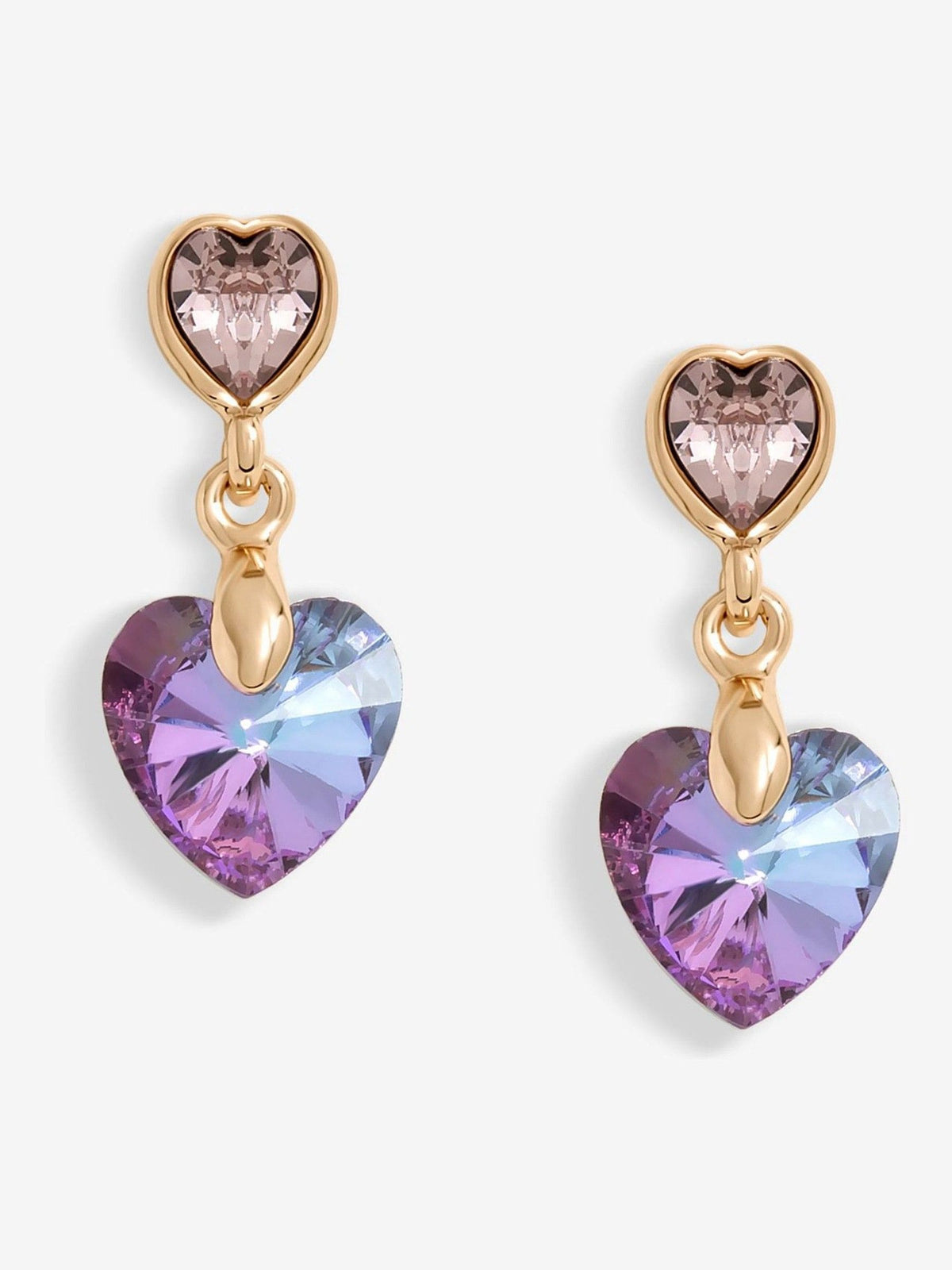 Jon Richard pink rose gold plated heart drop earrings, UK version