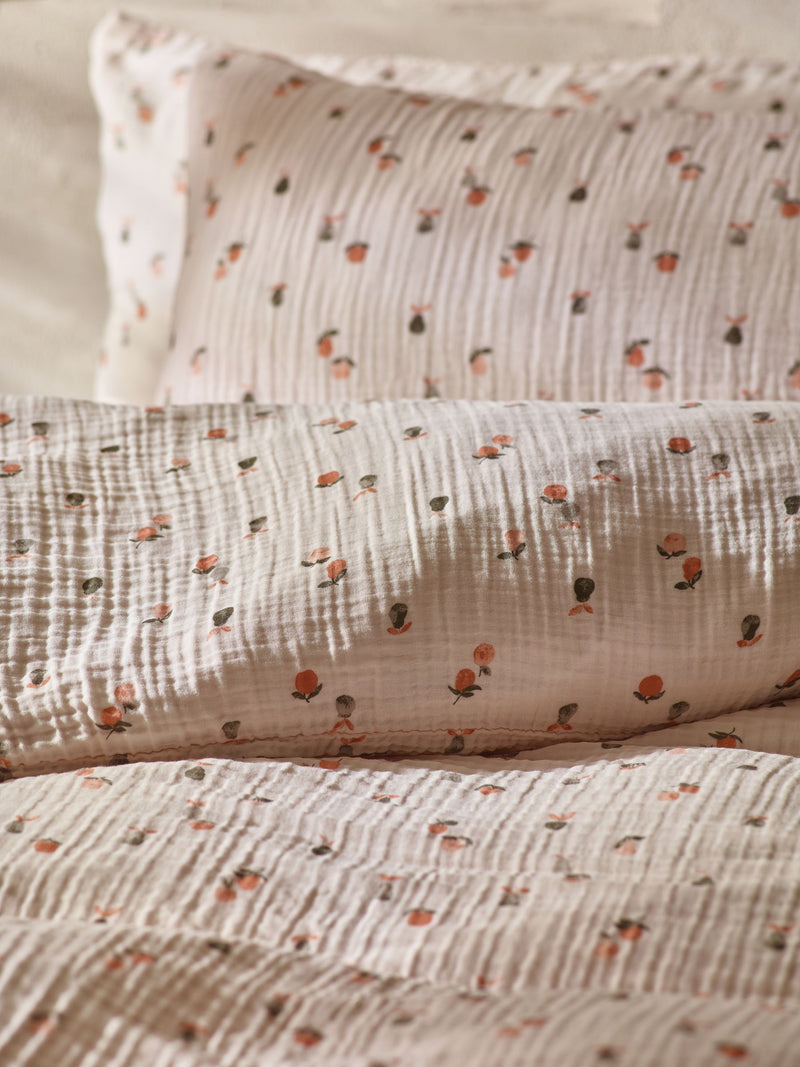 Natural Peach Crinkle Muslin duvet cover set, imported from the UK