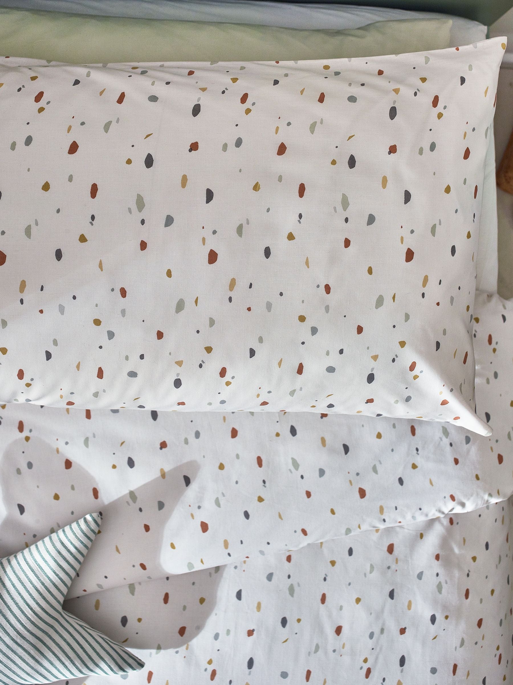 Natural Terrazzo Print Duvet Cover and Pillowcase Set, imported from the UK